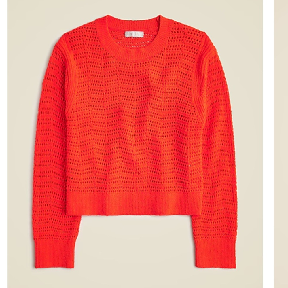 J. Crew Pointelle Red Scarlet Heat Chevron Cotton Crew Neck Sweater